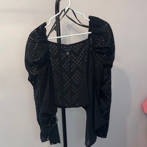 Ted Baker London Black Eyelet Puff Sleeve Top